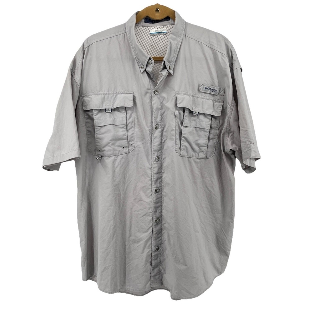 Columbia Bahama PFG Omni-Shade Vented Men's XL Short Sleeve‎ Shirt Fishing Grey